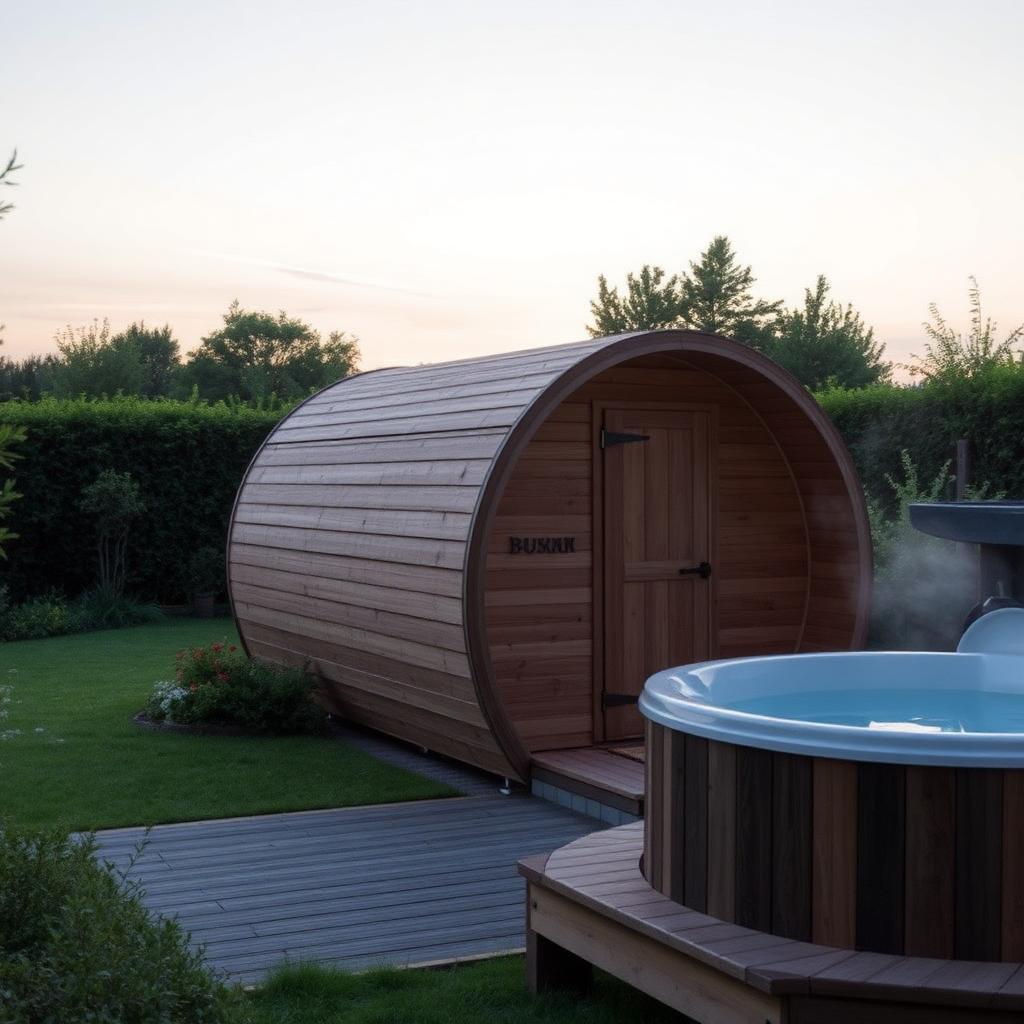 Houten hottub & barrelsauna onder de bomen
